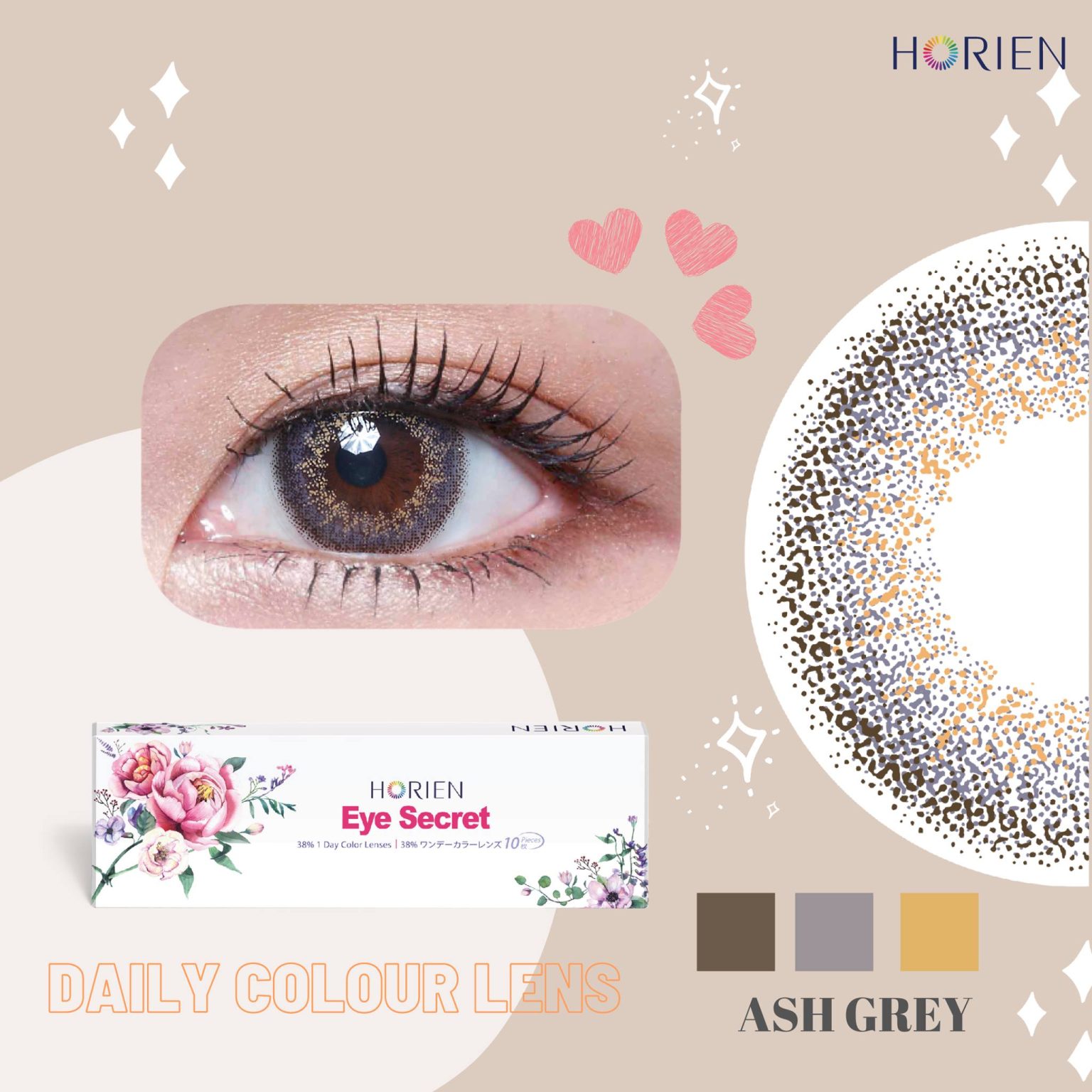 Horien Eye Secret 38% Daily Disposable Hydrogel Soft Color Contact ...