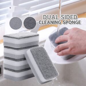 Dual Sided Multipurpose Dishwashing Sponges Grey Strong Heavy Duty Scouring Pad Three Layered Cleaning Wipe Scrub Brush