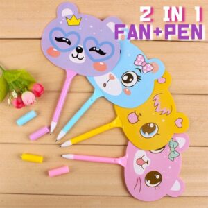 (1 PC) Cute Pen Cat Fan Ballpoint Pen Stationery Set Student Child Cartoon Goodies Doorgift Writing Drawing Gel Pen