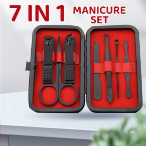 Stainless Steel 7 In 1 Manicure Pedicure Tool With Case  Travel Set Portable Beauty Kit Nail Clipper Scissor Grooming
