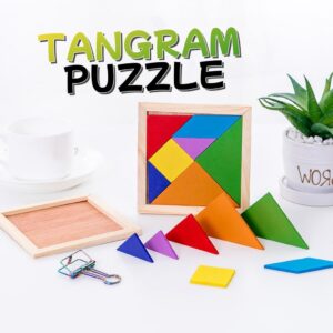 Colorful 7 PCS Wooden Tangram Puzzle Sortable Shape Blocks Jigsaw Puzzles Kids Children Early Educational Toy